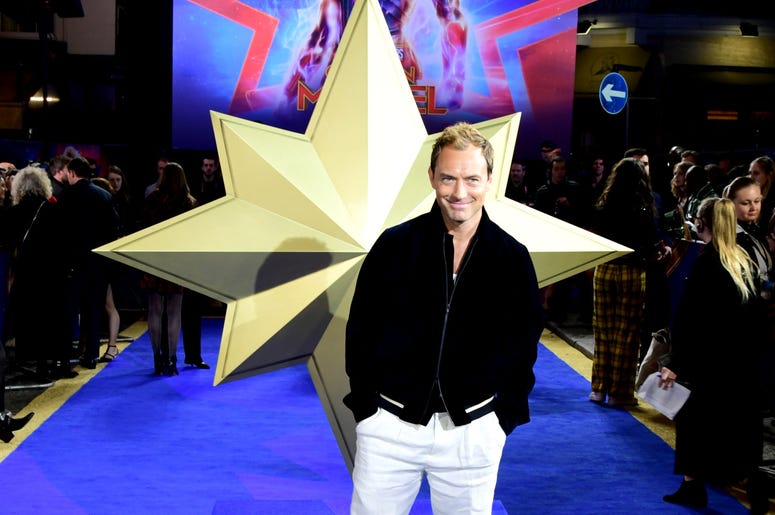Jude Law attending the Captain Marvel European Premiere held at the Curzon Mayfair, London. Picture date: Wednesday February 27, 2019. Jude Law attending the Captain Marvel European Premiere held at the Curzon Mayfair, London. Picture date: Wednesday February 27, 2019.