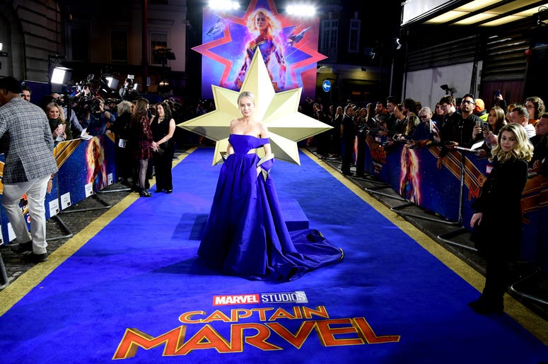 Brie Larson attending the Captain Marvel European Premiere held at the Curzon Mayfair, London. Picture date: Wednesday February 27, 2019. Brie Larson attending the Captain Marvel European Premiere held at the Curzon Mayfair, London. Picture date: Wednesday February 27, 2019.