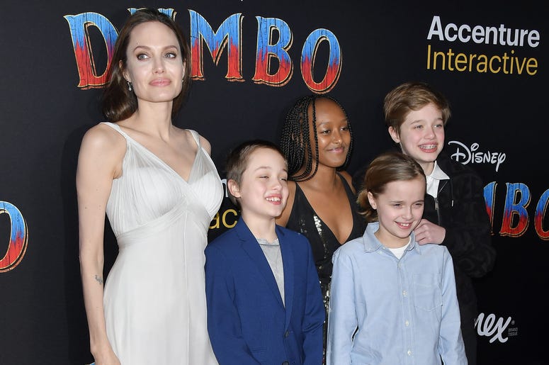 (L-R) Angelina Jolie, Knox Jolie-Pitt, Zahara Marley Jolie-Pitt, Vivienne Marcheline Jolie-Pitt and Shiloh Jolie-Pitt arrives at Disney's "Dumbo" Los Angeles Premiere held at the El Capitan Theatre in Hollywood, CA on Monday, March 11, 2019. (L-R) Angelina Jolie, Knox Jolie-Pitt, Zahara Marley Jolie-Pitt, Vivienne Marcheline Jolie-Pitt and Shiloh Jolie-Pitt arrives at Disney's "Dumbo" Los Angeles Premiere held at the El Capitan Theatre in Hollywood, CA on Monday, March 11, 2019.