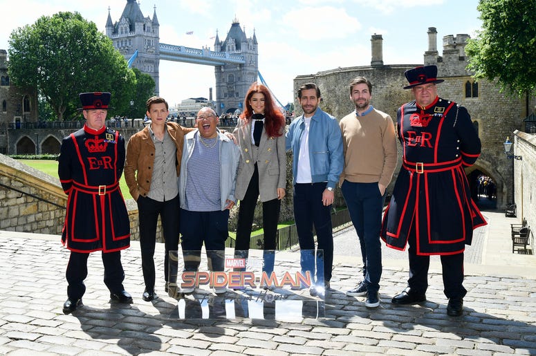 Tom Holland, Jacob Batalon, Zendaya, Jake Gyllenhaal and director Jon Watts attending the Spider-Man: Far From Home Photocall held at the Tower of London. Tom Holland, Jacob Batalon, Zendaya, Jake Gyllenhaal and director Jon Watts attending the Spider-Man: Far From Home Photocall held at the Tower of London.