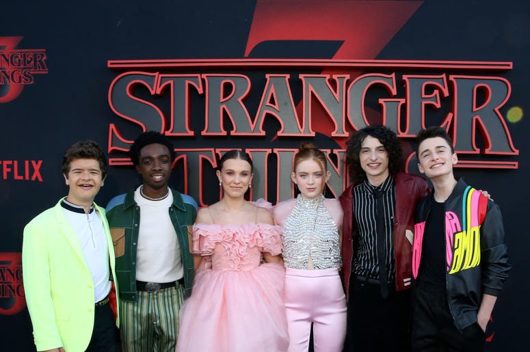 Gaten Matarazzo, Caleb McLaughlin, Millie Bobby Brown, Sadie Sink, Finn Wolfhard, and Noah Schnapp attend the "Stranger Things" Season 3 World Premiere Gaten Matarazzo, Caleb McLaughlin, Millie Bobby Brown, Sadie Sink, Finn Wolfhard, and Noah Schnapp attend the "Stranger Things" Season 3 World Premiere