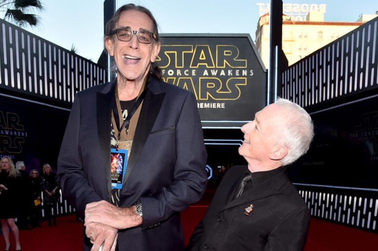 Actors Peter Mayhew (L) and Anthony Daniels attend the World Premiere of Star Wars: The Force Awakens Actors Peter Mayhew (L) and Anthony Daniels attend the World Premiere of Star Wars: The Force Awakens
