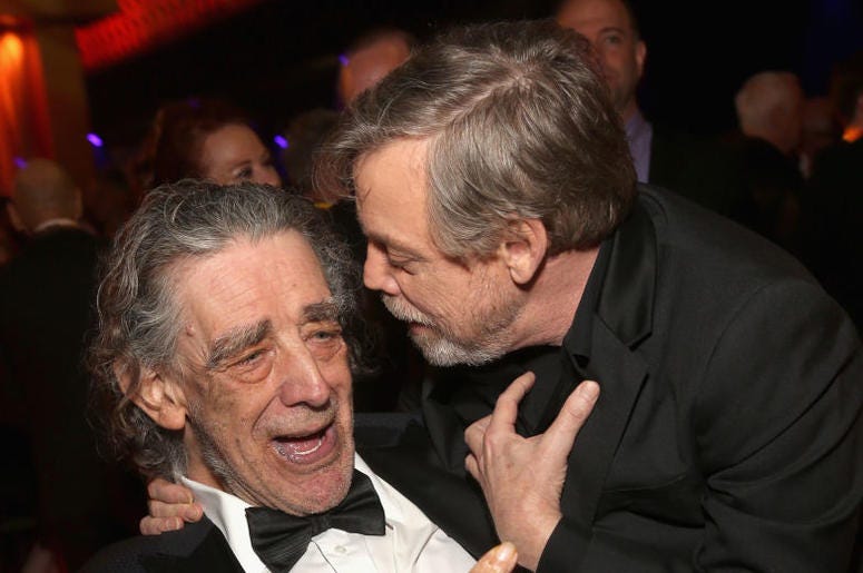 Peter Mayhew (L) and Actor Mark Hamill at the world premiere of Lucasfilm's Star Wars: The Last Jedi Peter Mayhew (L) and Actor Mark Hamill at the world premiere of Lucasfilm's Star Wars: The Last Jedi