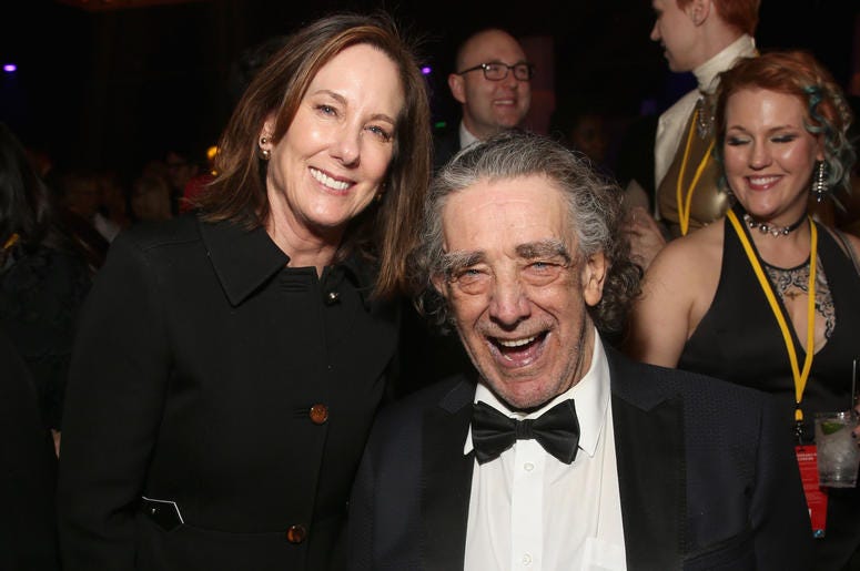 Producer Kathleen Kennedy (L) and Peter Mayhew at the world premiere of Lucasfilm's Star Wars: The Last Jedi Producer Kathleen Kennedy (L) and Peter Mayhew at the world premiere of Lucasfilm's Star Wars: The Last Jedi