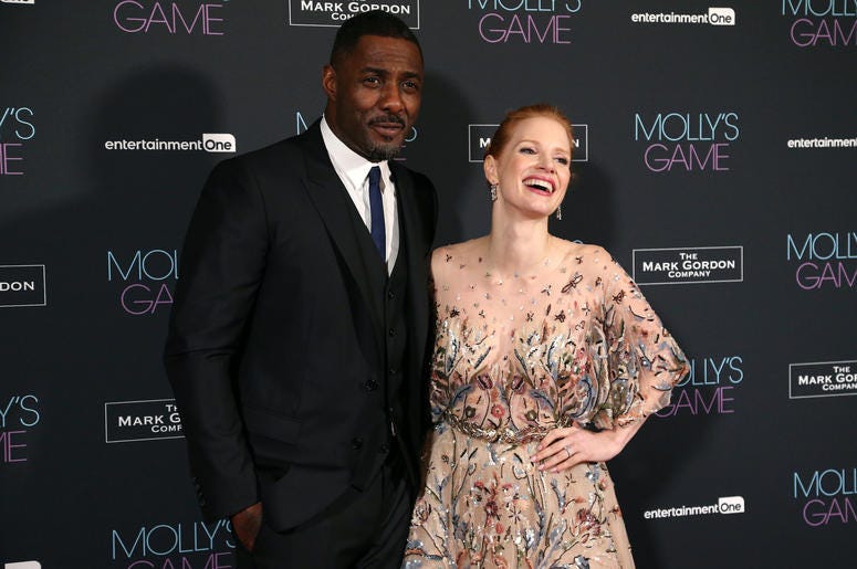 Idris Elba and Jessica Chastain attending the UK Premiere of Molly's Game, at Vue West End, Leicester Square, London. Idris Elba and Jessica Chastain attending the UK Premiere of Molly's Game, at Vue West End, Leicester Square, London.