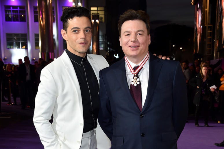 Rami Malek and Mike Myers attending the Bohemian Rhapsody World Premiere held at the the SSE Arena, Wembley, London. Rami Malek and Mike Myers attending the Bohemian Rhapsody World Premiere held at the the SSE Arena, Wembley, London.