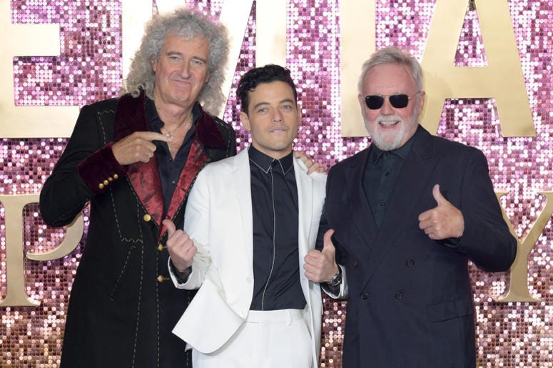 Brian May, Rami Malek, and Roger Taylor attending the Bohemian Rhapsody World Premiere held at The SSE Arena, London. Brian May, Rami Malek, and Roger Taylor attending the Bohemian Rhapsody World Premiere held at The SSE Arena, London.