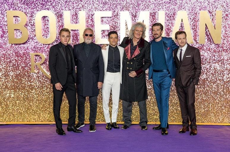 Ben Hardy, Roger Taylor, Rami Malek, Brian May, Joseph Mazzello and Gwilym Lee attending the Bohemian Rhapsody World Premiere held at The SSE Arena, London. Ben Hardy, Roger Taylor, Rami Malek, Brian May, Joseph Mazzello and Gwilym Lee attending the Bohemian Rhapsody World Premiere held at The SSE Arena, London.