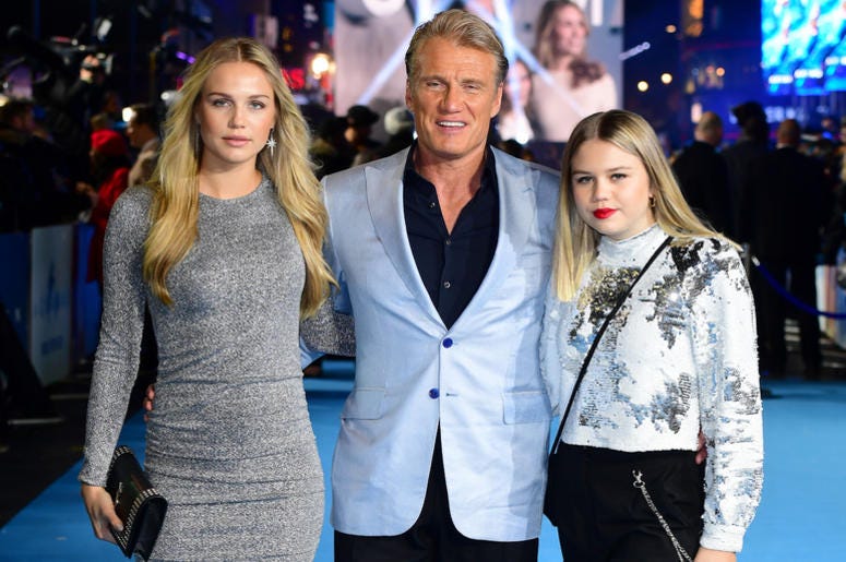 Dolph Lundgren (centre) with daughters Ida Lundgren (left) and Greta Lundgren attending the Aquaman premiere held at Cineworld in Leicester Square, London Dolph Lundgren (centre) with daughters Ida Lundgren (left) and Greta Lundgren attending the Aquaman premiere held at Cineworld in Leicester Square, London