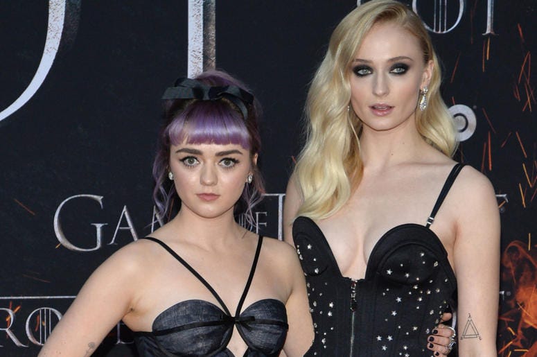 (L-R) Maisie Williams and Sophie Turner attend HBO's "Game of Thrones" eight and final season premiere at Radio City Music Hall in New York, NY, April 3, 2019. (L-R) Maisie Williams and Sophie Turner attend HBO's "Game of Thrones" eight and final season premiere at Radio City Music Hall in New York, NY, April 3, 2019.