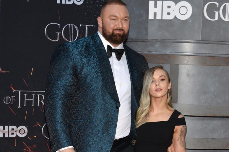 (L-R) Hafþor Julius Bjornsson and Kelsey Henson attend HBO's "Game of Thrones" eight and final season premiere at Radio City Music Hall in New York, NY, April 3, 2019. (L-R) Hafþor Julius Bjornsson and Kelsey Henson attend HBO's "Game of Thrones" eight and final season premiere at Radio City Music Hall in New York, NY, April 3, 2019.
