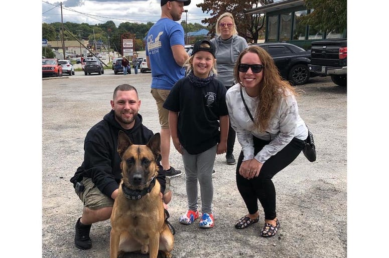 Officer Joe Martino, K9 Deuce, Kaley Bastine and Kristen Buccigrossi Officer Joe Martino, K9 Deuce, Kaley Bastine and Kristen Buccigrossi