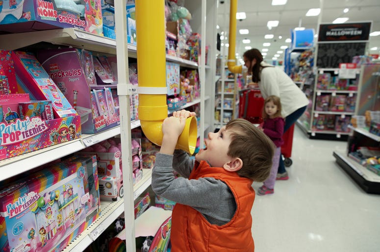 A Child plays in the toy aisle at Target