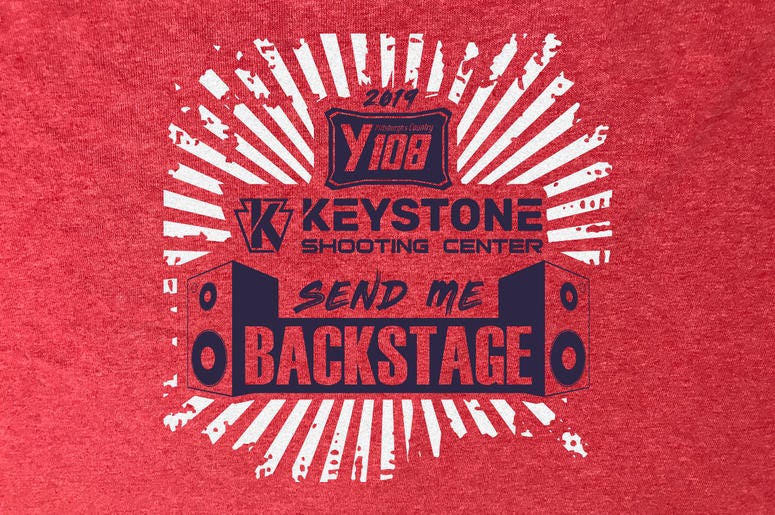 Y108 Keystone Shooting Center Send Me Backstage T-Shirt 2019 Y108 Keystone Shooting Center Send Me Backstage T-Shirt 2019
