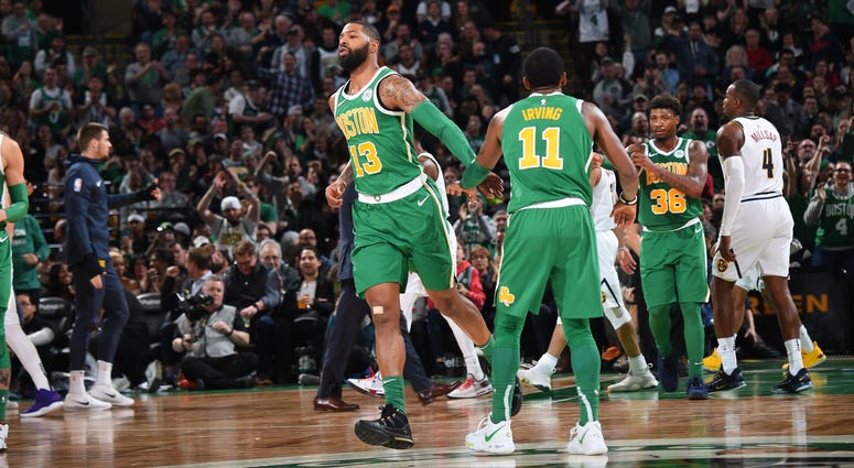 Celtics forward Marcus Morris and guard Kyrie Irving