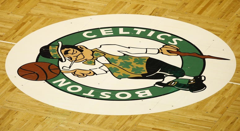 Boston Celtics logo on the floor of the TD Garden