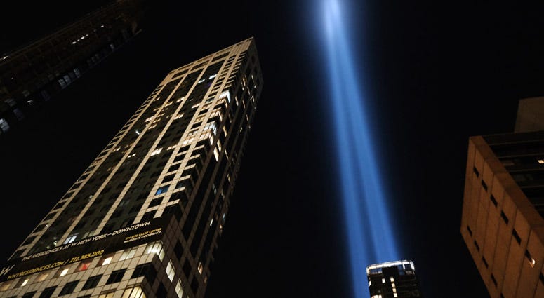 The annual "Tribute in Light" memorial in remembrance of victims who died in the September 11, 2001, terrorist attacks rises above the skyline on September 10, 2019, in New York City. The annual "Tribute in Light" memorial in remembrance of victims who died in the September 11, 2001, terrorist attacks rises above the skyline on September 10, 2019, in New York City.