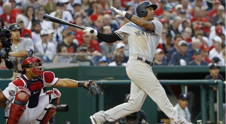 Aaron Hicks hits a two run home run against the Washington Nationals in the fifth inning at Nationals Park. Aaron Hicks hits a two run home run against the Washington Nationals in the fifth inning at Nationals Park.