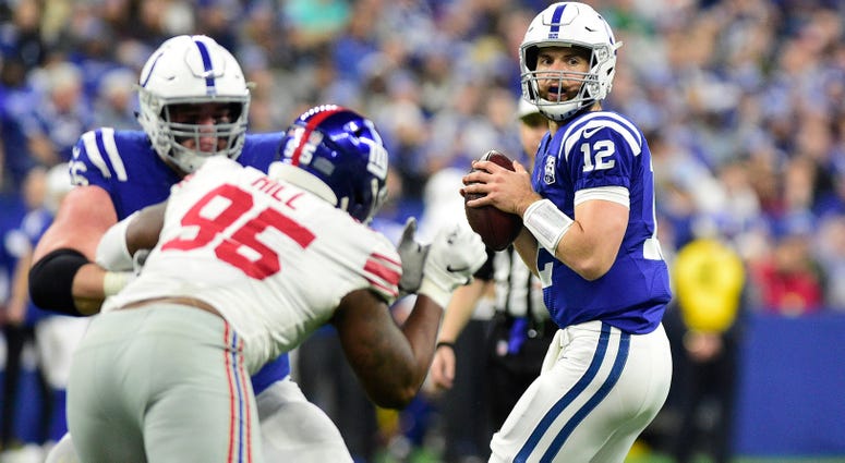 Dec 23, 2018; Indianapolis, IN, USA; Indianapolis Colts quarterback Andrew Luck (12) prepares to throw the ball in the first half against the New York Giants at Lucas Oil Stadium. Mandatory Credit: Thomas J. Russo-USA TODAY Sports Dec 23, 2018; Indianapolis, IN, USA; Indianapolis Colts quarterback Andrew Luck (12) prepares to throw the ball in the first half against the New York Giants at Lucas Oil Stadium. Mandatory Credit: Thomas J. Russo-USA TODAY Sports