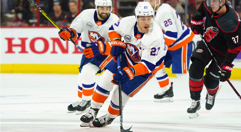 Islanders left wing Anders Lee skates with the puck against the Carolina Hurricanes in Game 4 of their second-round playoff series on May 3, 2019, at PNC Arena in Raleigh, North Carolina. Islanders left wing Anders Lee skates with the puck against the Carolina Hurricanes in Game 4 of their second-round playoff series on May 3, 2019, at PNC Arena in Raleigh, North Carolina.