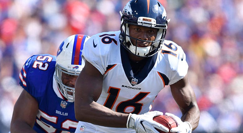 Denver Broncos wide receiver Bennie Fowler (16) runs for yards after a catch as Buffalo Bills middle linebacker Preston Brown (52) pursues during the third quarter of a game at New Era Field. Mandatory Credit: Mark Konezny-USA TODAY Sports Denver Broncos wide receiver Bennie Fowler (16) runs for yards after a catch as Buffalo Bills middle linebacker Preston Brown (52) pursues during the third quarter of a game at New Era Field. Mandatory Credit: Mark Konezny-USA TODAY Sports