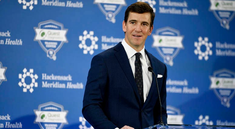 Eli Manning of the New York Giants announces his retirement during a news conference on Jan. 24, 2020, at the Quest Diagnostics Training Center in East Rutherford, New Jersey. Eli Manning of the New York Giants announces his retirement during a news conference on Jan. 24, 2020, at the Quest Diagnostics Training Center in East Rutherford, New Jersey.