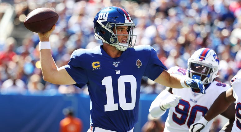 Eli Manning of the New York Giants in action against the Buffalo Bills on Sept. 15, 2019, at MetLife Stadium. Eli Manning of the New York Giants in action against the Buffalo Bills on Sept. 15, 2019, at MetLife Stadium.