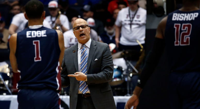 Mar 19, 2019; Fairleigh Dickinson Knights head coach Greg Herenda reacts to a play in the first half against the Prairie View A&M Panthers in the First Four of the 2019 NCAA Tournament at Dayton Arena. Mandatory Credit: Brian Spurlock-USA TODAY Sports Mar 19, 2019; Fairleigh Dickinson Knights head coach Greg Herenda reacts to a play in the first half against the Prairie View A&M Panthers in the First Four of the 2019 NCAA Tournament at Dayton Arena. Mandatory Credit: Brian Spurlock-USA TODAY Sports