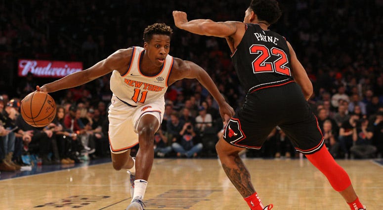 Knicks point guard Frank Ntilikina controls the ball against Chicago Bulls point guard Cameron Payne on Nov. 5, 2018, at Madison Square Garden. Knicks point guard Frank Ntilikina controls the ball against Chicago Bulls point guard Cameron Payne on Nov. 5, 2018, at Madison Square Garden.