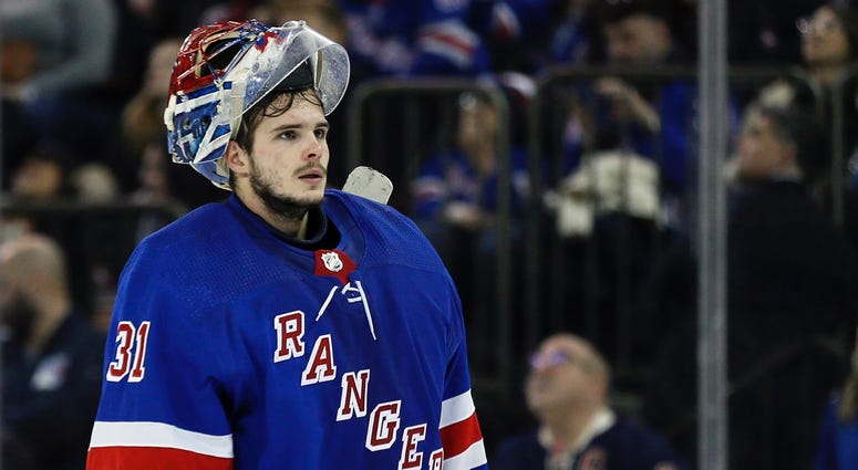 New York Rangers goaltender Igor Shesterkin (31) during a break in action in the third period against the Columbus Blue Jackets at Madison Square Garden New York Rangers goaltender Igor Shesterkin (31) during a break in action in the third period against the Columbus Blue Jackets at Madison Square Garden
