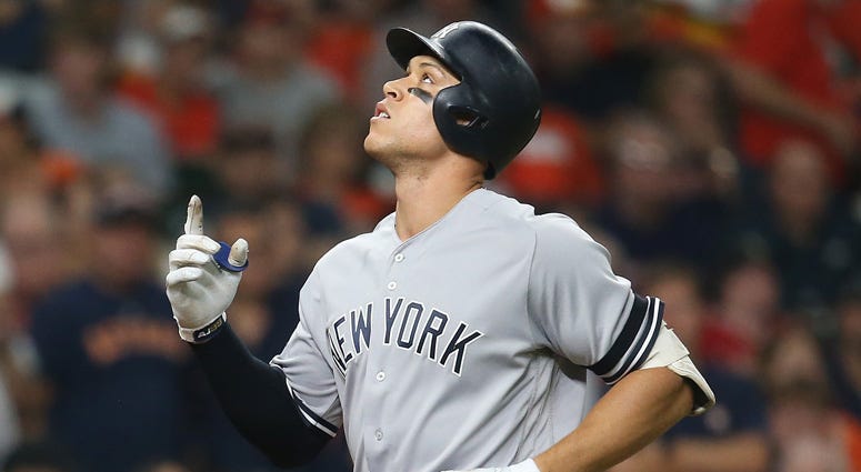 Yankees right fielder Aaron Judge celebrates after hitting a two-run home run off Astros pitcher Justin Verlander during Game 2 of the ALCS on Oct. 13, 2019, in Houston. Yankees right fielder Aaron Judge celebrates after hitting a two-run home run off Astros pitcher Justin Verlander during Game 2 of the ALCS on Oct. 13, 2019, in Houston.