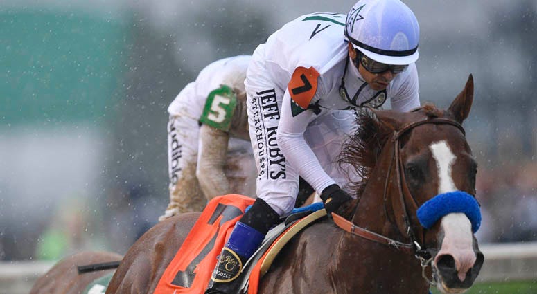 Mike Smith aboard Justify (7) after winning the Kentucky Derby on May 5, 2018, at Churchill Downs in Louisville, Kentucky. Mike Smith aboard Justify (7) after winning the Kentucky Derby on May 5, 2018, at Churchill Downs in Louisville, Kentucky.