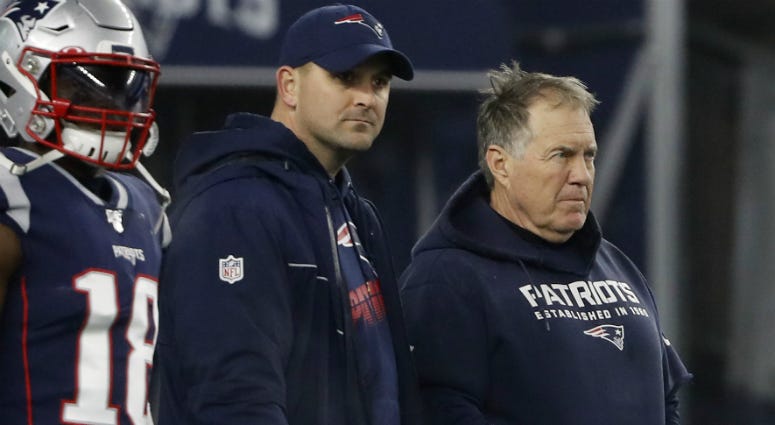 Joe Judge stands with Patriots head coach Bill Belichick before their playoff game against the Tennessee Titans at Gillette Stadium on January 4, 2020. Joe Judge stands with Patriots head coach Bill Belichick before their playoff game against the Tennessee Titans at Gillette Stadium on January 4, 2020.