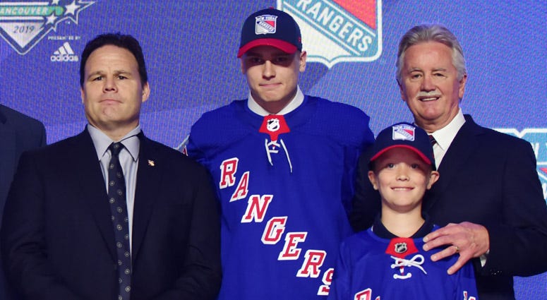 Kaapo Kakko poses for a photo after being selected as the No. 2 overall pick to the New York Rangers in the first round of the 2019 NHL Draft at Rogers Arena in Vancouver, British Columbia. Kaapo Kakko poses for a photo after being selected as the No. 2 overall pick to the New York Rangers in the first round of the 2019 NHL Draft at Rogers Arena in Vancouver, British Columbia.