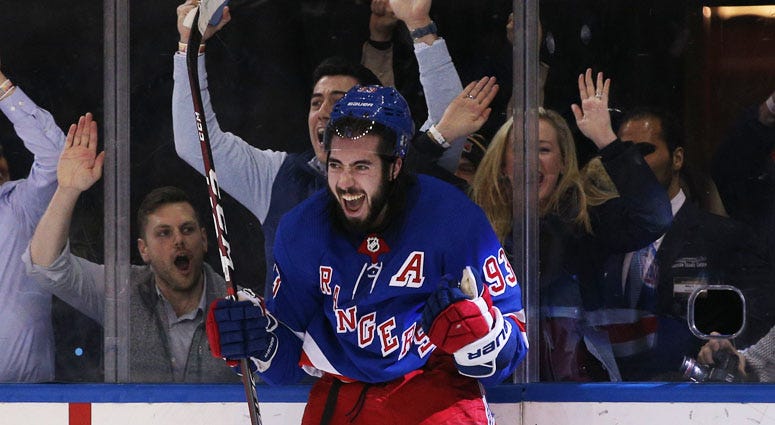 Rangers center Mika Zibanejad celebrates his game-winning goal against the Washington Capitals during overtime on March 5, 2020, at Madison Square Garden. Rangers center Mika Zibanejad celebrates his game-winning goal against the Washington Capitals during overtime on March 5, 2020, at Madison Square Garden.