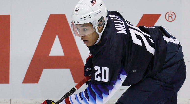 K'Andre Miller of United States skates against Slovakia during the IIHF World Junior Championships at the Save-on-Foods Memorial Centre on Dec. 26, 2018, in Victoria, British Columbia. K'Andre Miller of United States skates against Slovakia during the IIHF World Junior Championships at the Save-on-Foods Memorial Centre on Dec. 26, 2018, in Victoria, British Columbia.