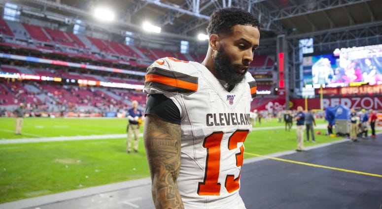 Cleveland Browns wide receiver Odell Beckham Jr. (13) reacts as he leaves the field following the game against the Arizona Cardinals at State Farm Stadium Cleveland Browns wide receiver Odell Beckham Jr. (13) reacts as he leaves the field following the game against the Arizona Cardinals at State Farm Stadium