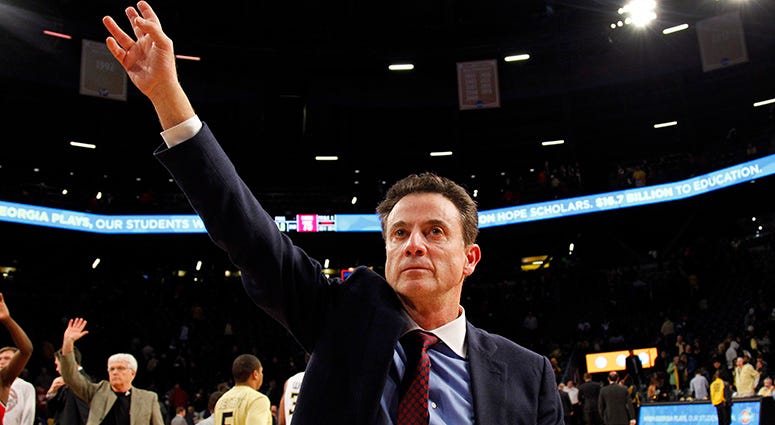 Jan 23, 2016; Atlanta, GA, USA; Louisville Cardinals head coach Rick Pitino celebrates a victory against the Georgia Tech Yellow Jackets at McCamish Pavilion. Louisville defeated Georgia Tech 75-71. Mandatory Credit: Brett Davis-USA TODAY Sports Jan 23, 2016; Atlanta, GA, USA; Louisville Cardinals head coach Rick Pitino celebrates a victory against the Georgia Tech Yellow Jackets at McCamish Pavilion. Louisville defeated Georgia Tech 75-71. Mandatory Credit: Brett Davis-USA TODAY Sports
