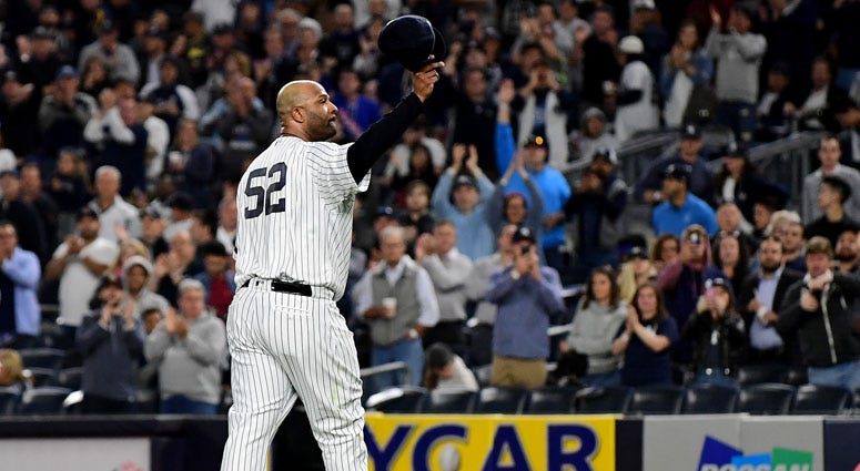 CC Sabathia salutes the fans as he is pulled from the game in the third inning against the Los Angeles Angles on Sept. 18, 2019, at Yankee Stadium. CC Sabathia salutes the fans as he is pulled from the game in the third inning against the Los Angeles Angles on Sept. 18, 2019, at Yankee Stadium.