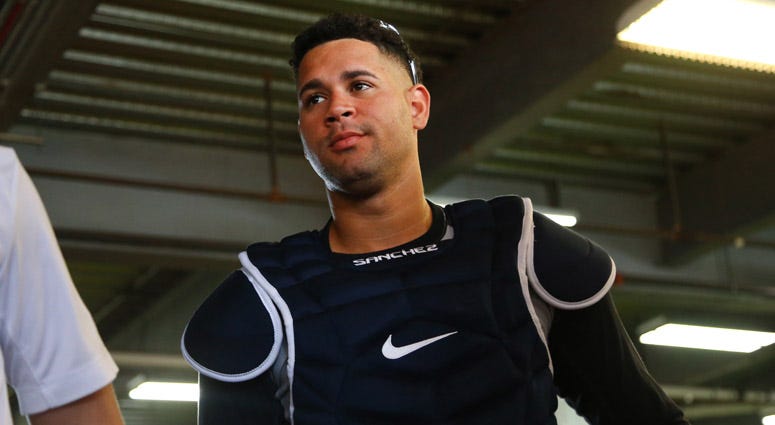 Yankees catcher Gary Sanchez works out as pitchers and catchers report for spring training at George M. Steinbrenner Field in Tampa, Florida, on Feb. 12, 2020. Yankees catcher Gary Sanchez works out as pitchers and catchers report for spring training at George M. Steinbrenner Field in Tampa, Florida, on Feb. 12, 2020.