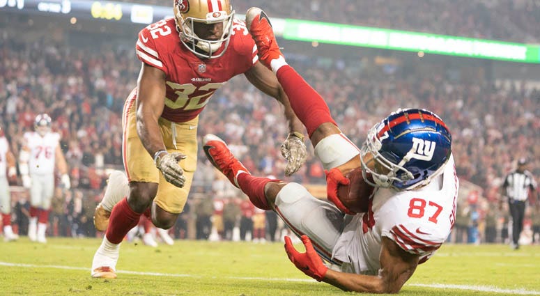 Giants wide receiver Sterling Shepard catches the game-winning touchdown pass against San Francisco 49ers free safety D.J. Reed during the fourth quarter on Nov. 12, 2018, at Levi's Stadium. Giants wide receiver Sterling Shepard catches the game-winning touchdown pass against San Francisco 49ers free safety D.J. Reed during the fourth quarter on Nov. 12, 2018, at Levi's Stadium.