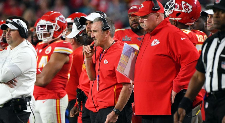Chiefs defensive coordinator Steve Spagnuolo during the second quarter against the San Francisco 49ers in Super Bowl LIV at Hard Rock Stadium in Miami on Feb. 2, 2020 Chiefs defensive coordinator Steve Spagnuolo during the second quarter against the San Francisco 49ers in Super Bowl LIV at Hard Rock Stadium in Miami on Feb. 2, 2020