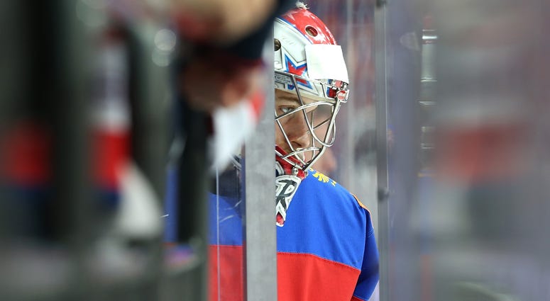 Ilya Sorokin #31 of Russia comes out to the ice prior the game against USA at Ice Palace on May 22, 2016 in Moscow, Russia Ilya Sorokin #31 of Russia comes out to the ice prior the game against USA at Ice Palace on May 22, 2016 in Moscow, Russia