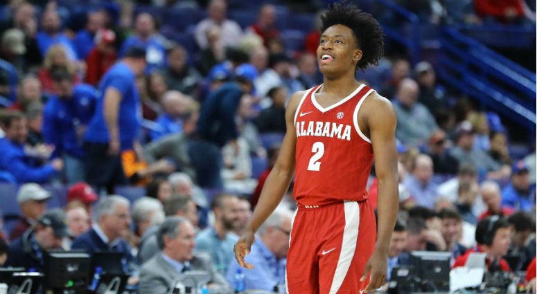 Collin Sexton smiles to the crowd during the second half of the quarterfinals of the SEC Conference Tournament against the Auburn Tigers at Scottrade Center. Collin Sexton smiles to the crowd during the second half of the quarterfinals of the SEC Conference Tournament against the Auburn Tigers at Scottrade Center.