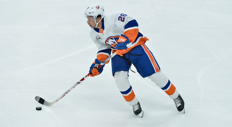Dec 18, 2018; Glendale, AZ, USA; New York Islanders right wing Joshua Ho-Sang looks to pass during the first period against the Arizona Coyotes at Gila River Arena. Dec 18, 2018; Glendale, AZ, USA; New York Islanders right wing Joshua Ho-Sang looks to pass during the first period against the Arizona Coyotes at Gila River Arena.