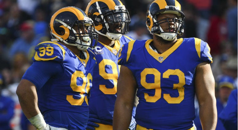 Aaron Donald, Michael Brockers and Ndamukong Suh during the Rams 48-32 win over the San Francisco 49ers at Los Angeles Memorial Coliseum. Aaron Donald, Michael Brockers and Ndamukong Suh during the Rams 48-32 win over the San Francisco 49ers at Los Angeles Memorial Coliseum.
