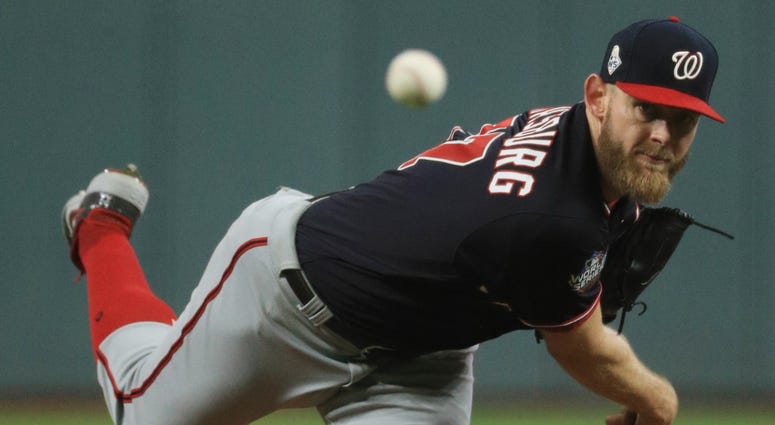 Stephen Strasburg throws a pitch against the Houston Astros in the first inning in game six of the 2019 World Series Oct 29, 2019; Houston, TX Stephen Strasburg throws a pitch against the Houston Astros in the first inning in game six of the 2019 World Series Oct 29, 2019; Houston, TX
