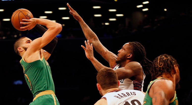 Boston Celtics' Jayson Tatum goes up for a shot while being defended by Brooklyn Nets' Taurean Prince Nov 29, 2019; Brooklyn, NY Boston Celtics' Jayson Tatum goes up for a shot while being defended by Brooklyn Nets' Taurean Prince Nov 29, 2019; Brooklyn, NY