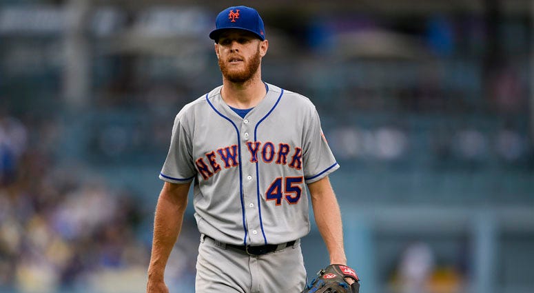 Mets starting pitcher Zack Wheeler (45) walks off the field during the sixth inning against the Dodgers on Sept. 5, 2018, at Dodger Stadium. Mets starting pitcher Zack Wheeler (45) walks off the field during the sixth inning against the Dodgers on Sept. 5, 2018, at Dodger Stadium.