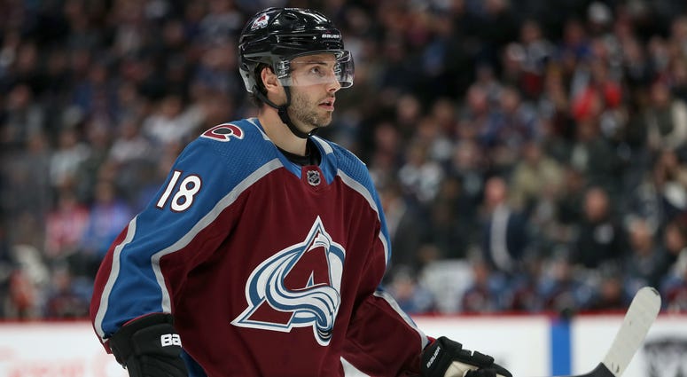 Derick Brassard #18 of the Colorado Avalanche plays against the Florida Panthers in the third period at the Pepsi Center on February 25, 2019 Derick Brassard #18 of the Colorado Avalanche plays against the Florida Panthers in the third period at the Pepsi Center on February 25, 2019